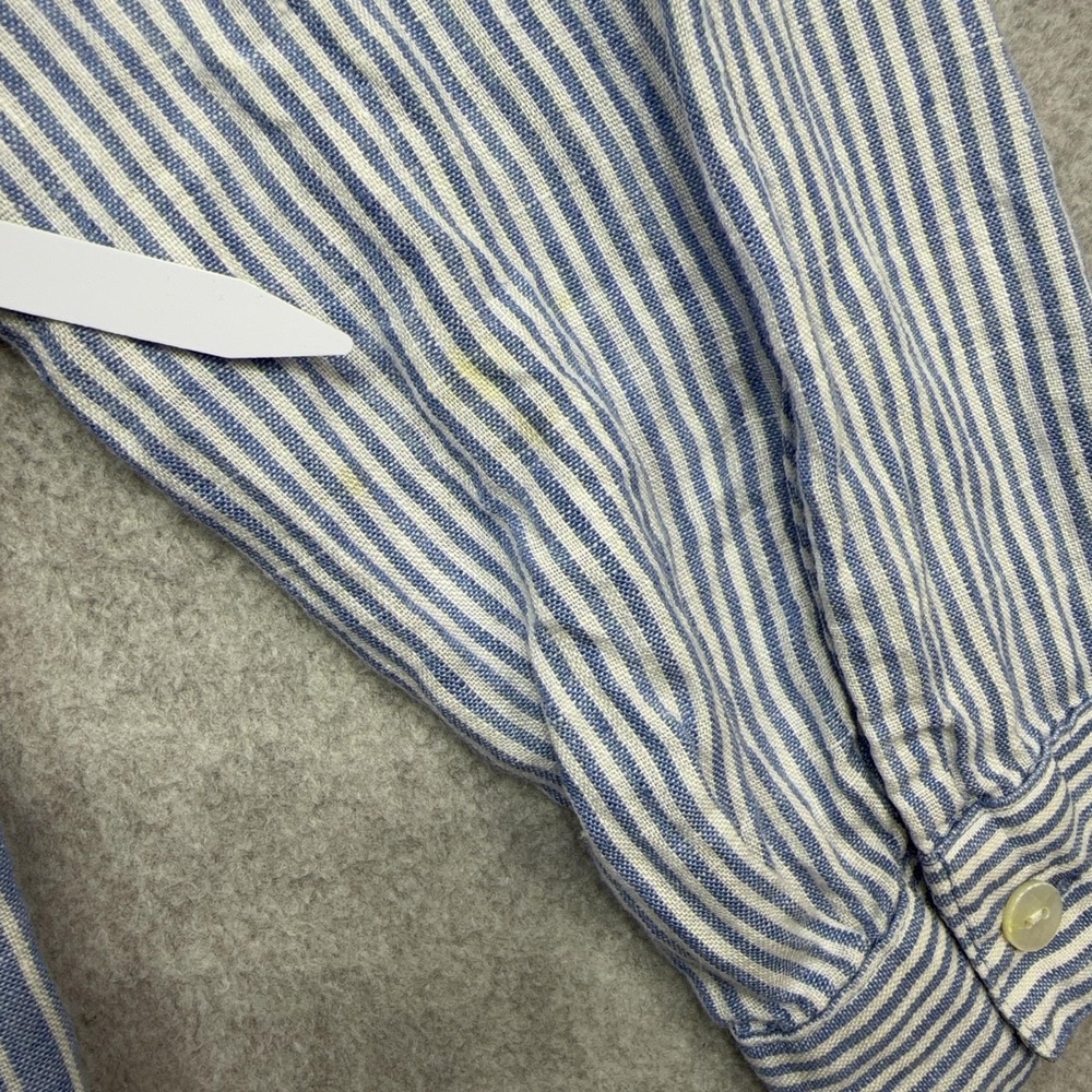 J Jill Love Linen Essential Shirt Womens Petite Large Blue Stripe Long Sleeve - Picture 16 of 16